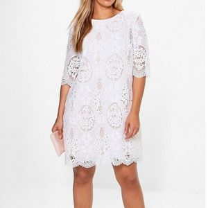 White Lace Fully Lined Short Sleeve Shift Dress